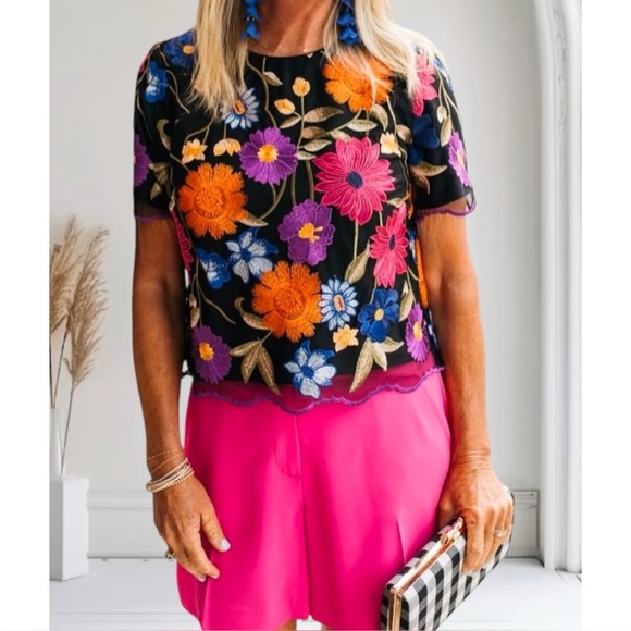 MILLY | Coord Skirt Set Floral Embroidered Black Skirt and matching Top Coord - Picture 4 of 15